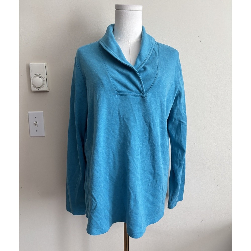 LL Bean Womens XL Sweatshirt Top Pullover Teal Blue Long Sleeve Outdoor *Flaw